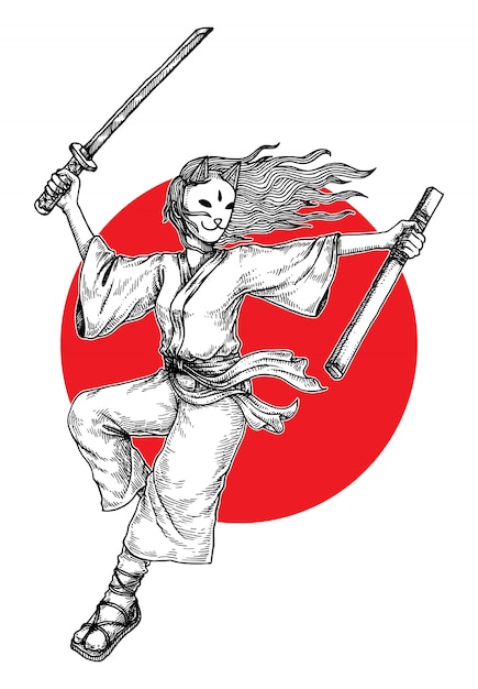 Plik wektorowy ilustracja zamaskowany samuraj dziewczyna