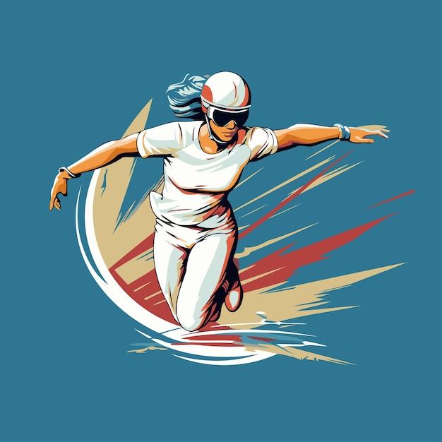 Plik wektorowy ilustracja zawodniczki baseballu skaczącej przed jasnym tłem