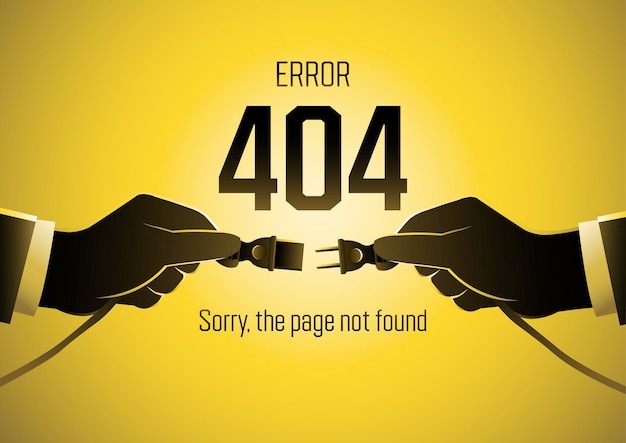 Ilustracja Ze Strony 404 Błąd Z Rękami Biznesmena Trzymającymi Wtyczkę Elektryczną
