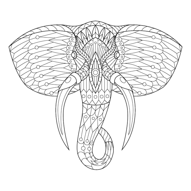 Plik wektorowy ilustracja zentangle mandali słonia w stylu liniowym kolorowanka