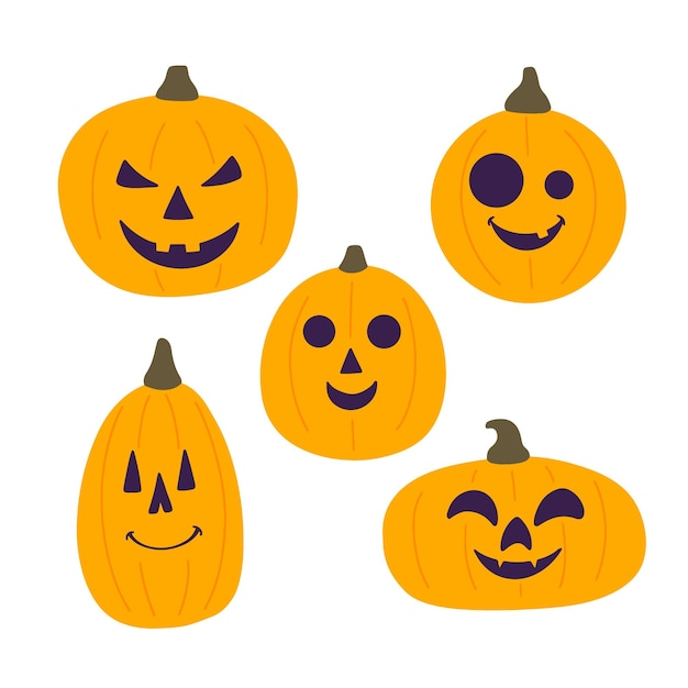 ilustracja zestaw kreskówek z dyniami halloween