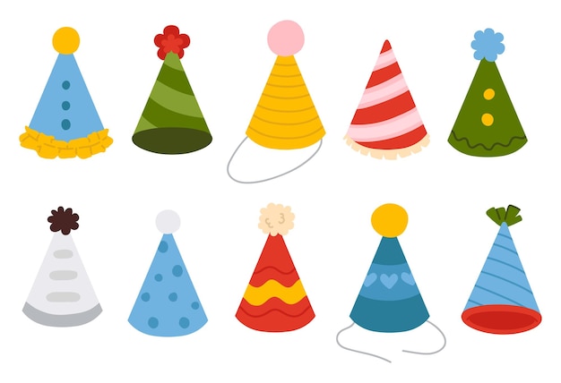 Plik wektorowy ilustracja zestaw uroczych doodle kolorowych czapeczek