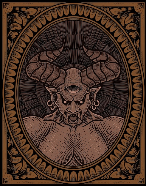 Ilustracja Złego Demona Z Grawerowanym Ornamentem