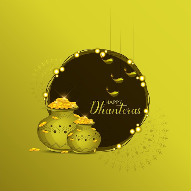 ilustracja złotej monety w puli na obchody Dhanteras-Happy Dhanteras. strona internetowa, plakat i ban