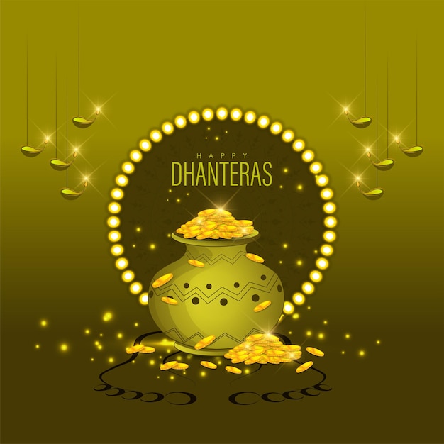 Ilustracja Złotej Monety W Puli Na Obchody Dhanteras-happy Dhanteras. Strona Internetowa, Plakat I Ban