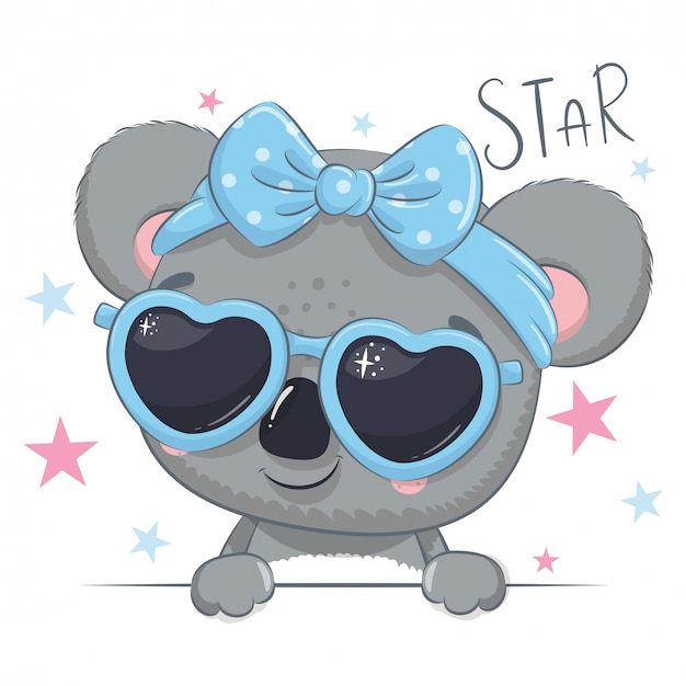 Ilustracja Zwierząt Z Cute Girl Koala W Okularach.