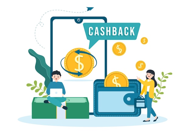 Ilustracja zwrotu gotówki z płatnością finansową do usługi Cash Back dla kupującego