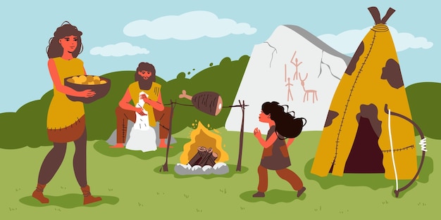 Ilustracja życia prymitywnych ludzi