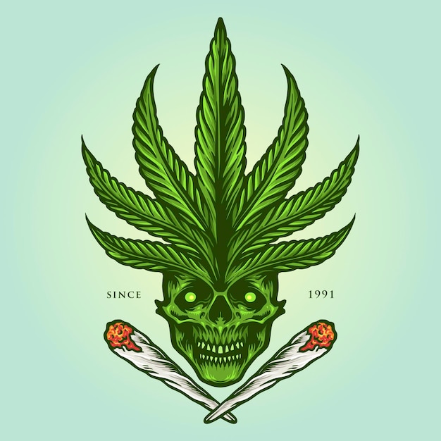 Ilustracje Cannabis Skull Joint Weed Smoke