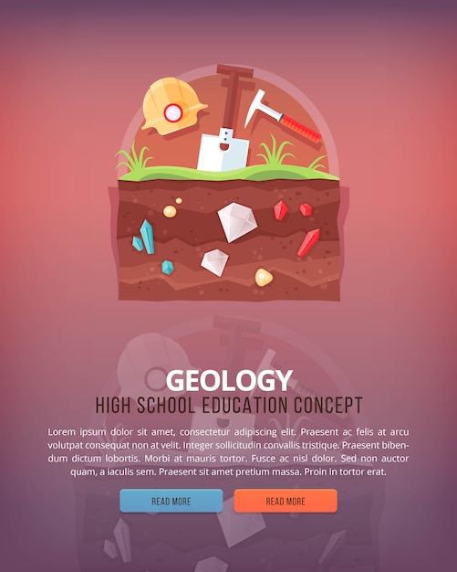 Ilustracje Koncepcji Edukacji I Nauki. Geologia. Nauka O Ziemi I Budowie Planety. Znajomość Zjawisk Atmosferycznych. Transparent.