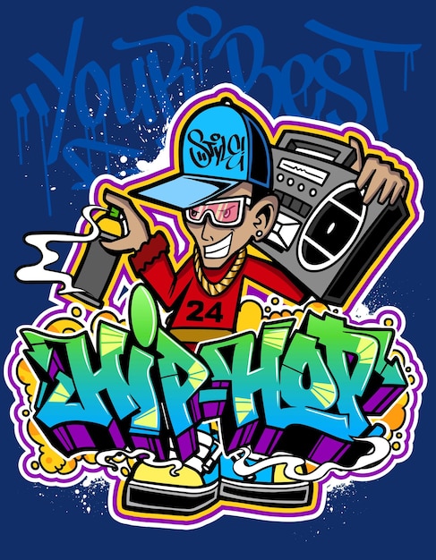 Ilustracje Kreskówek Graffiti W żywych Kolorach Sztuka Uliczna, Hiphopowe Graffiti, Projekt Postaci