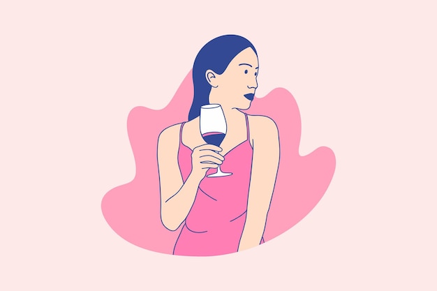 Ilustracje Piękna Kobieta Cieszy Się Trzymaniem Wina Merlot Dla Koncepcji International Merlot Day Design