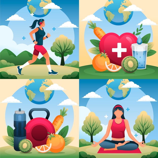 Ilustracje Światowego Dnia Zdrowia w stylu gradientu