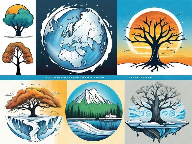 Ilustracje Wektorowe Globalne Ocieplenie 2d Drzewo Ziemia Roślina środowiskowy Projekt