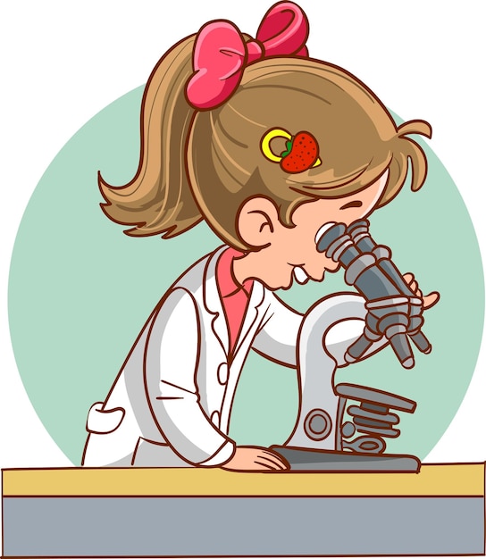 Plik wektorowy ilustracje wektorowe koncepcji edukacji studenckiej słodkich dziecisłodkie dzieci z mikroskopem