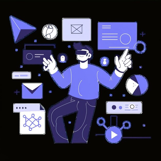 Plik wektorowy ilustracje wektorowe technologie sieciowe okulary wirtualnej rzeczywistości dotykają technologii przyszłości