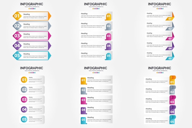 Ilustracje wektorowe w tym zestawie idealnie nadają się do tworzenia infografik do broszur reklamowych, ulotek i czasopism