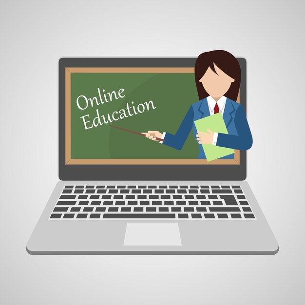 Ilustracje wideokonferencji edukacyjnych online z nauczycielem w domu