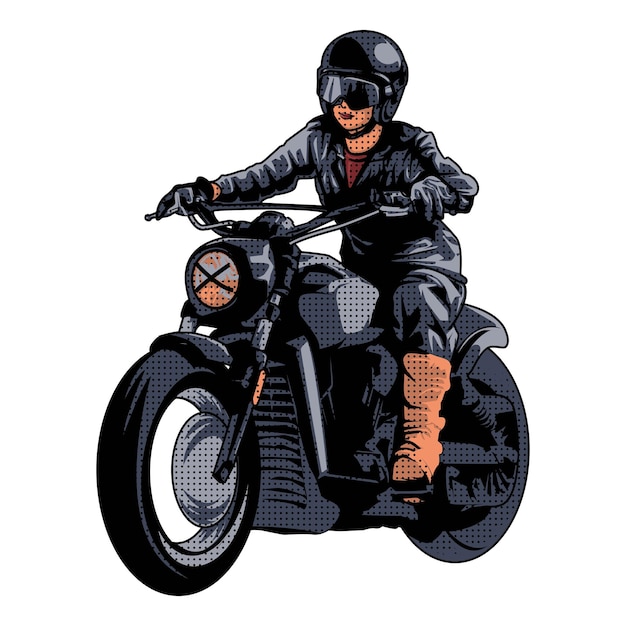 Plik wektorowy ilustracji wektorowych kobiety z gangu motocyklowego jadącej na motocyklu idealnej do projektowania tshirt