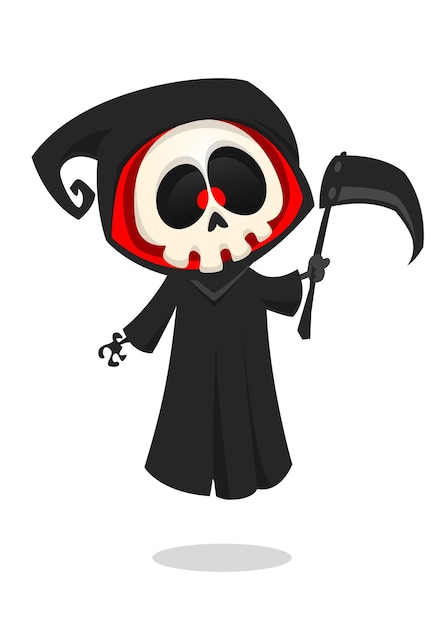 Ilustracji Wektorowych śmierci Kreskówki Maskotka Halloween Potwora Samodzielnie Na Ciemnym Tle Kreskówka Grim Reaper