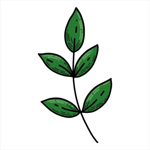 Ilustracji Wektorowych W Stylu Doodle Słodkie Zielone Liście Nowoczesny Rysunek Kreskówki