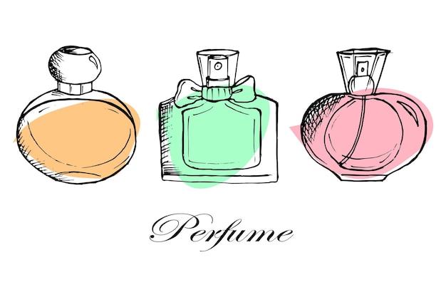 Ilustracyjne Ikony Rysowane Kolorowe Butelki Perfum Dla Branży Kosmetycznej