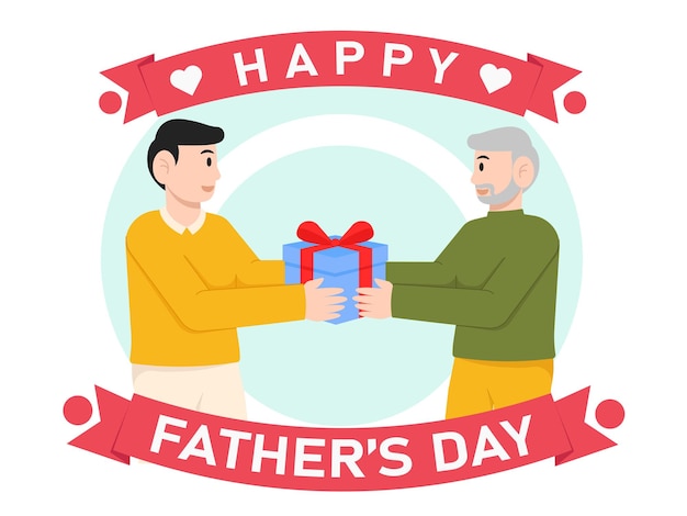 Plik wektorowy ilustracyjny plakat na dzień ojca z mężczyzną dającym prezent innemu mężczyźnie