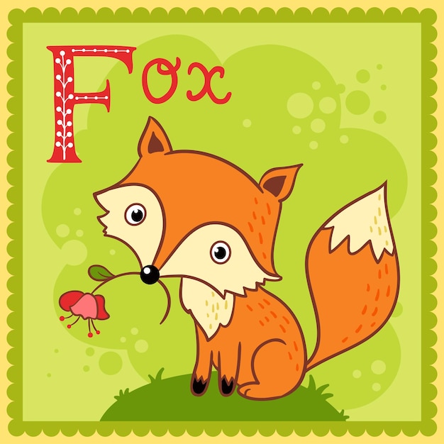 Ilustrowana Litera Alfabetu F I Fox