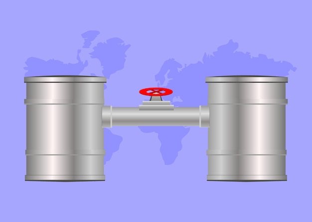 Plik wektorowy import i eksport gazu, ropy i paliw z rosji do europy, beczek, rur z wektorem zaworowym, gaz