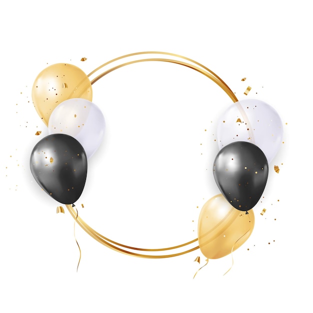 Plik wektorowy impreza urodzinowa błyszcząca złota ramka z balonami eps10