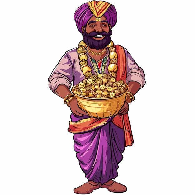 Indian_rich_mancoloring_page_and_colorful_clip