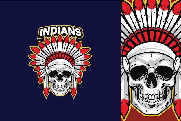 Plik wektorowy indian skull chief native american warrior logo z czerwonym piórem ilustracji wektorowych