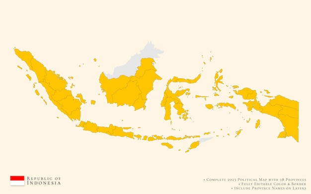 Plik wektorowy indonezja 2023 nowa mapa polityczna z 38 prowincjami
