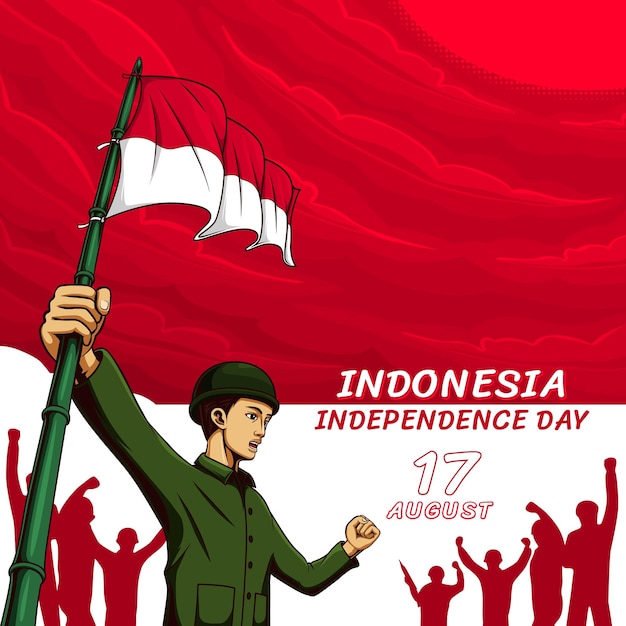 Indonezja Dzień Niepodległości Post Design Z Ilustracją