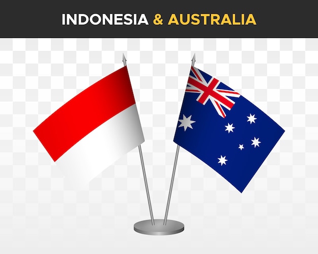 Indonezja Vs Australia Flagi Na Biurko Makieta Na Białym Tle 3d Ilustracji Wektorowych Flagi Stołowe