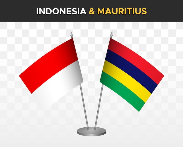 Indonezja Vs Mauritius Flagi Na Biurko Makieta Na Białym Tle 3d Ilustracji Wektorowych Flagi Stołowe