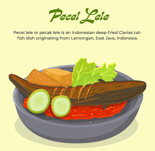Indonezyjska ilustracja wektorowa lele pecel. Azjatycki wektor żywności-indonezyjski smażony w głębokim tłuszczu sum Clarias