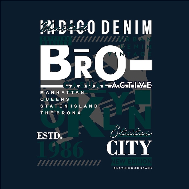 Indygo Denim Brooklyn Graficzny Typografia Projekt Moda T Shirt Wektor