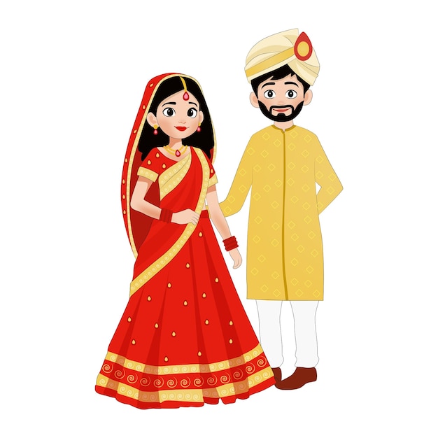 Indyjska Para Z Punjabi W Strojach ślubnych