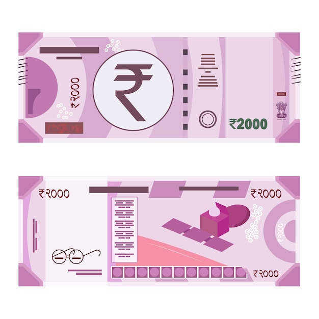 Plik wektorowy indyjska waluta rupia 2000, ilustracja wektorowa płaskie.