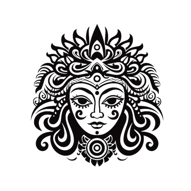 Plik wektorowy indyjski festiwal hinduski devi mata durga zły clipart czarno-biały