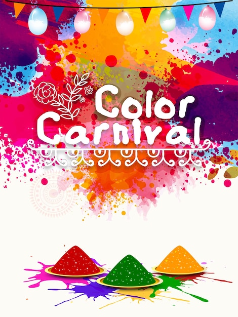 Indyjski Festiwal Kolorów Happy Holi Koncepcja Z Zaproszeniem Lub Plakatem Projekt Kolorowy Nieczysty Drycoloursgulal I Symbol Zastępczy Dla Tekstu