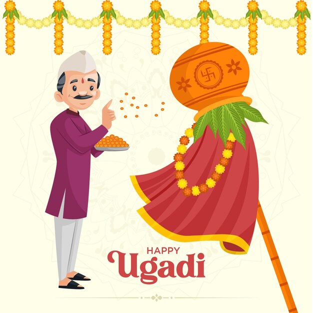 Indyjski Festiwal Nowego Roku Ugadi Greeting Card Design