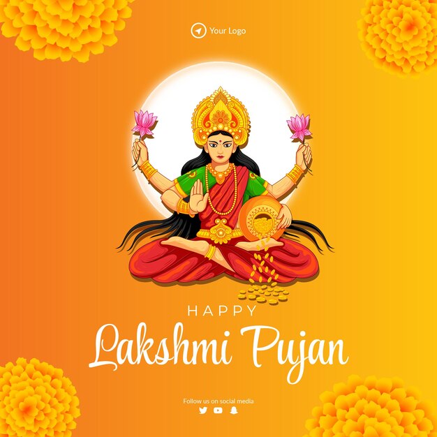 Indyjski Festiwal Szczęśliwy Szablon Projektu Transparentu Lakshmi Pujan