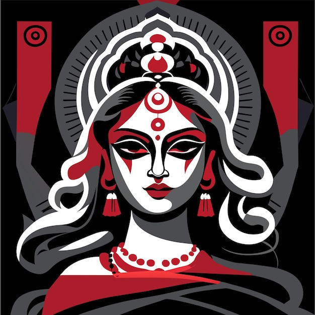 Indyjskie święto Bogini Durga Twarz świętowanie Narysowane Ilustracja Naklejki Kreskówki