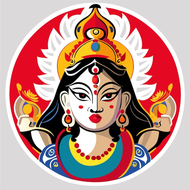 Indyjskie święto bogini Durga twarz świętowanie narysowane ilustracja naklejki kreskówki