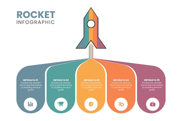 Infograficzny szablon rakiety lub statku kosmicznego uruchamia Start Up Concept