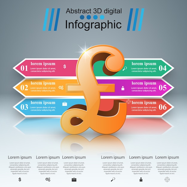 Infografika 3d. Brytyjski Funt, Ikona Pieniądze.