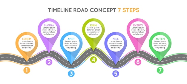 Plik wektorowy infografika: 7 kroków koncepcja linii czasowej kręta droga