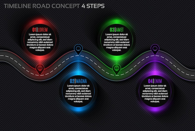 Plik wektorowy infografika czterostopniowa koncepcja linii czasowej kręta droga
